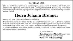 Traueranzeige Johann Brunner