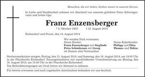 Traueranzeige Franz Enzensberger
