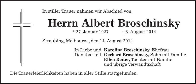 Traueranzeige Albert Broschinsky