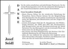 Traueranzeige Josef Seidl