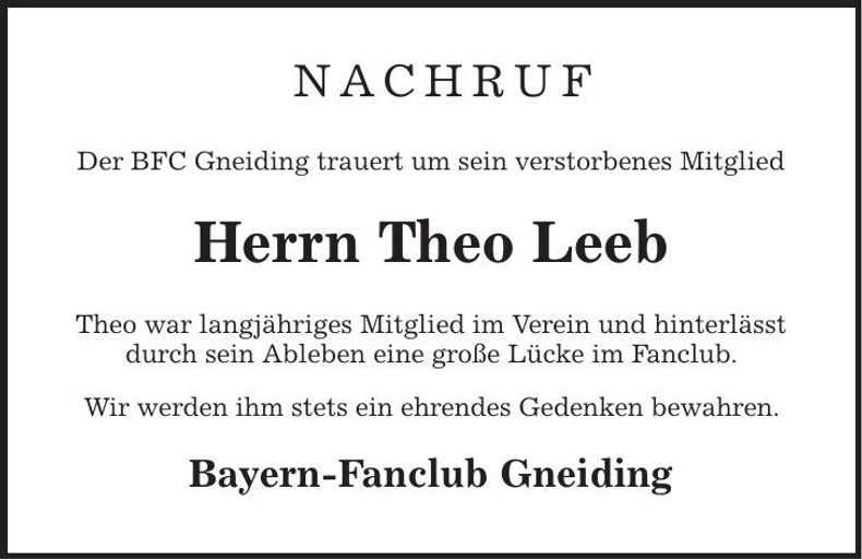 Traueranzeige Theo Leeb