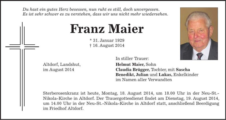 Traueranzeige Franz Maier