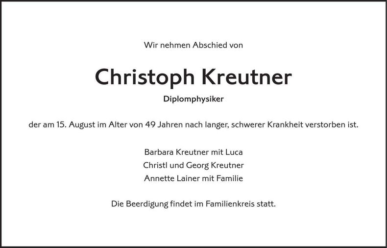 Traueranzeige Christoph Kreutner