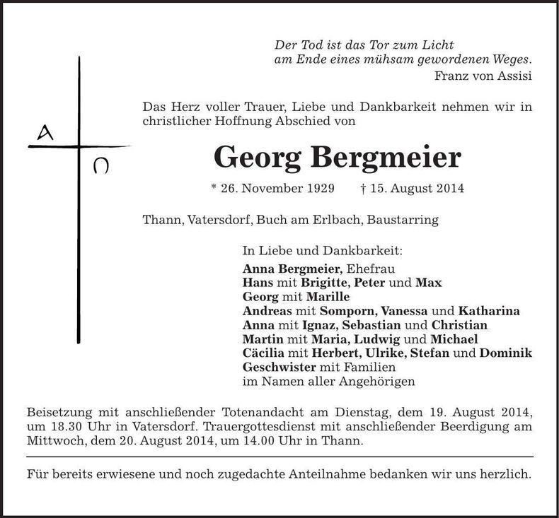 Traueranzeige Georg Bergmeier