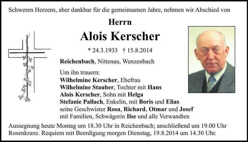 Traueranzeige Alois Kerscher