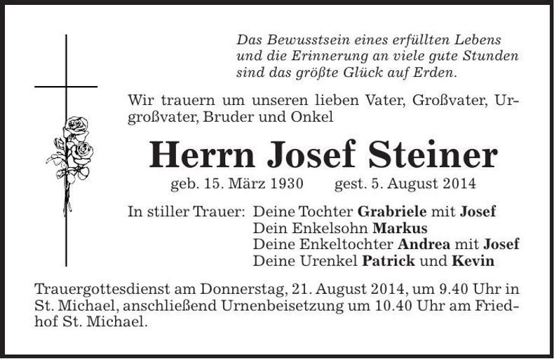 Traueranzeige Josef Steiner