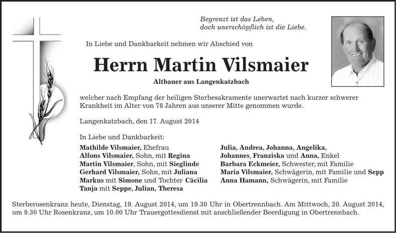 Traueranzeige Martin Vilsmaier