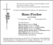 Traueranzeige Hans Fischer