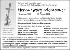 Traueranzeige Georg Riembauer
