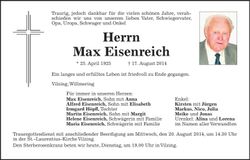 Traueranzeige Max Eisenreich