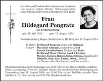 Traueranzeige Hildegard Pongratz