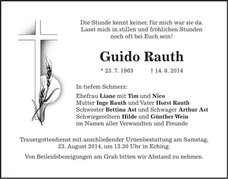 Traueranzeige Guido Rauth