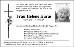Traueranzeige Helene Kuras