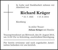Traueranzeige Richard Krüger