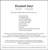 Traueranzeige Elisabeth Satzl