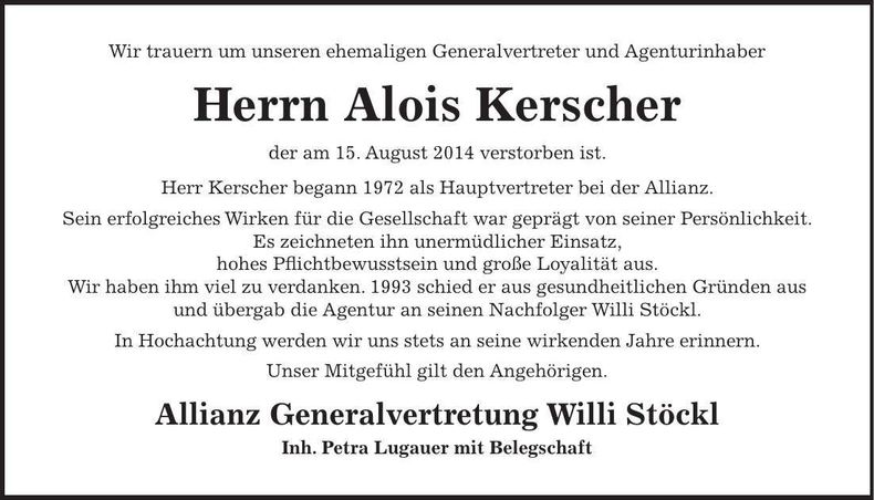 Traueranzeige Alois Kerscher
