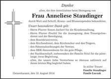 Traueranzeige Anneliese Staudinger