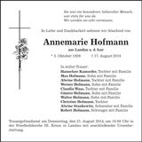 Traueranzeige Annemarie Hofmann