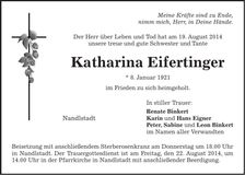Traueranzeige Katharina Eifertinger