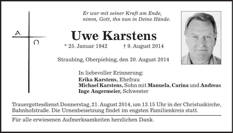 Traueranzeige Uwe Karstens