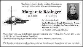 Traueranzeige Margarete Rösinger