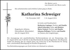 Traueranzeige Katharina Schweiger