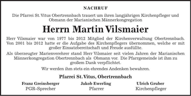 Traueranzeige Martin Vilsmaier