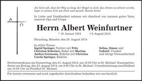 Traueranzeige Albert Weinfurtner