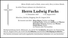 Traueranzeige Ludwig Fuchs