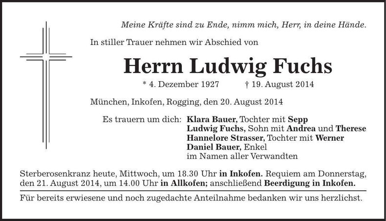 Traueranzeige Ludwig Fuchs