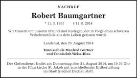 Traueranzeige Robert Baumgartner