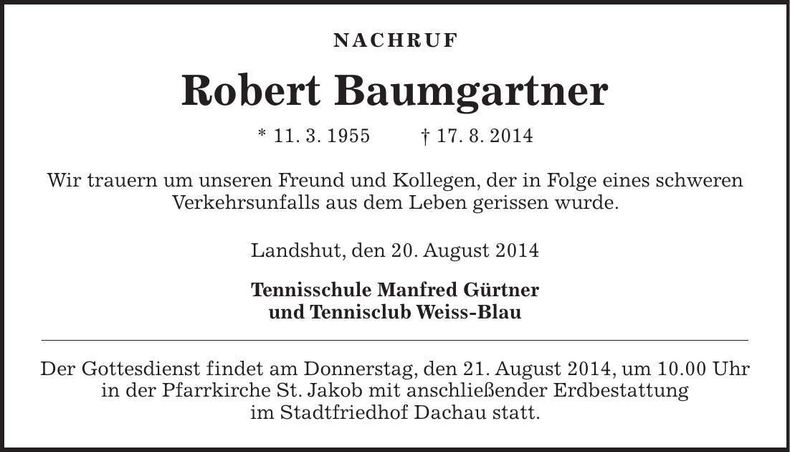 Traueranzeige Robert Baumgartner
