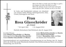 Traueranzeige Rosa Glasschröder