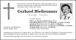 Traueranzeige Gerhard Bleibrunner