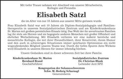 Traueranzeige Elisabeth Satzl