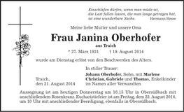 Traueranzeige Janina Oberhofer