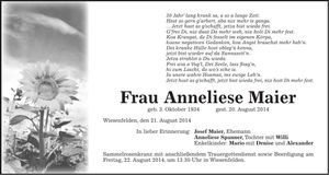 Traueranzeige Anneliese Maier