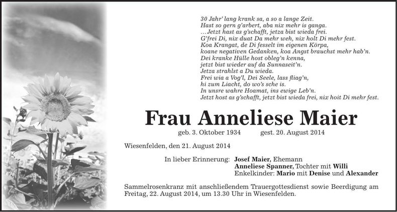 Traueranzeige Anneliese Maier