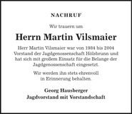 Traueranzeige Martin Vilsmaier