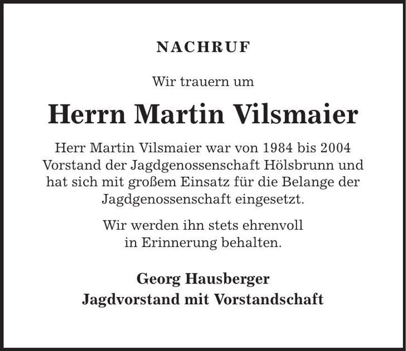 Traueranzeige Martin Vilsmaier