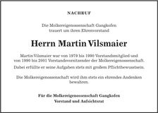 Traueranzeige Martin Vilsmaier