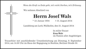 Traueranzeige Josef Wals