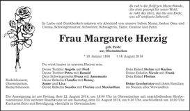 Traueranzeige Margarete Herzig