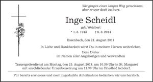 Traueranzeige Inge Scheidl