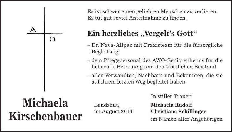 Traueranzeige Michaela Kirschenbauer