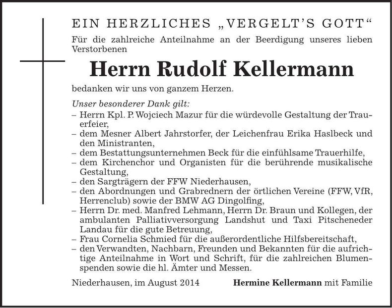 Traueranzeige Rudolf Kellermann