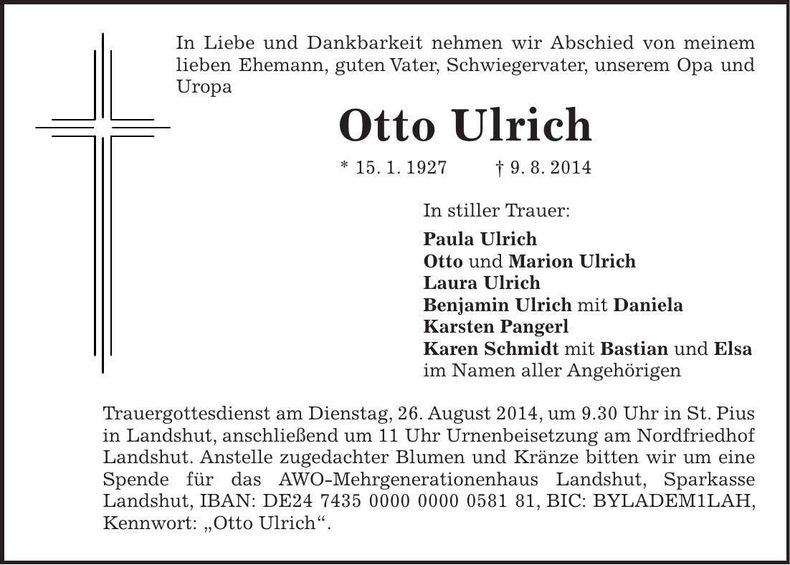 Traueranzeige Otto Ulrich