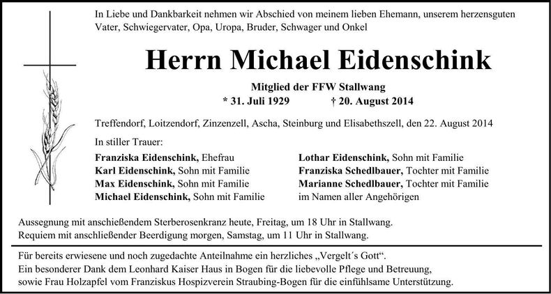 Traueranzeige Michael Eidenschnk