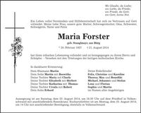Traueranzeige Maria Forster
