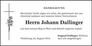 Traueranzeige Johann Dallinger